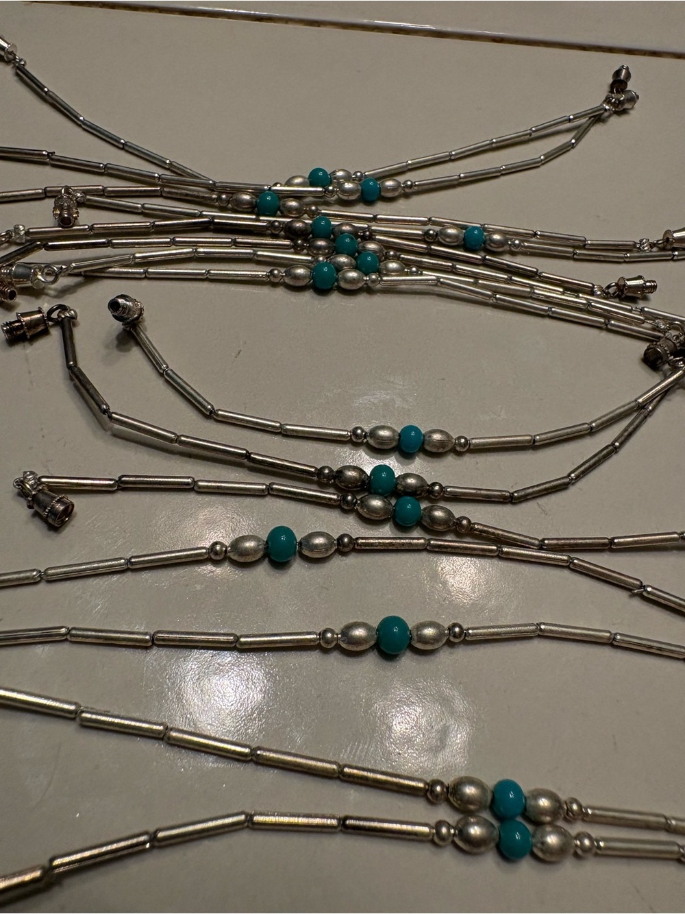 19 Turquoise Bead Silver-Tone Multi-Strand Bracelets
